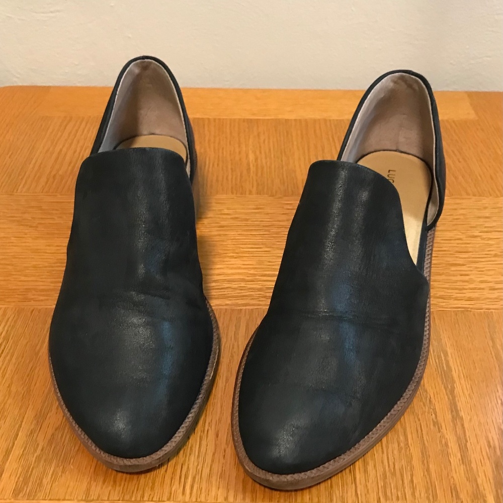 Lucky Brand Leather Gennifa Loafers Black Size 9. Block heel